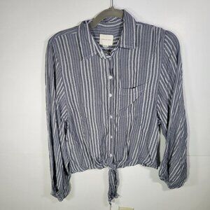 American Eagle Blue/White Striped Button-Up Tie Front Long Sleeve Shirt Size XS